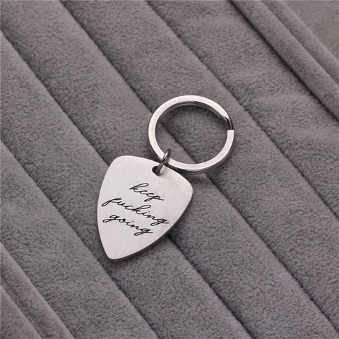 Inspirational Keep Fucking Going Guitar Pick Keychain Stainless Steel Titanium Steel Motivational Engraved Key Ring Gift