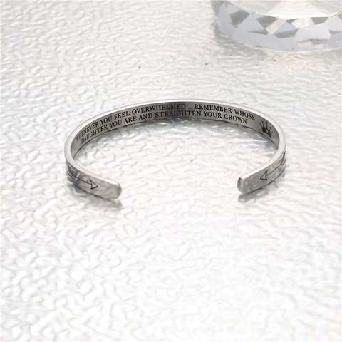 Inspirational Engraved Stainless Steel Cuff Bracelet For Women Motivational Quote Open Bangle Jewelry Mother Daughter Gift