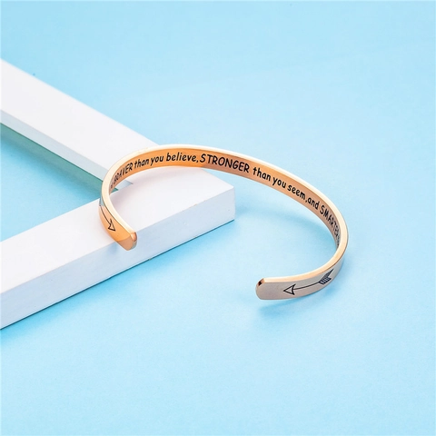 Inspirational Stainless Steel Cuff Bangle Engraved Arrow Motivational Quote Open Adjustable Bracelet For Women Jewelry Gift