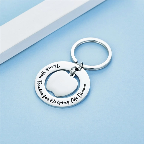 Thank You Teacher Appreciation Keychain Stainless Steel Apple Pendant Key Ring Gift For Graduation Back To School Jewelry