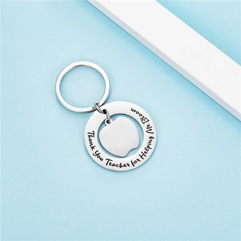Thank You Teacher Appreciation Keychain Stainless Steel Apple Pendant Key Ring Gift For Graduation Back To School Jewelry