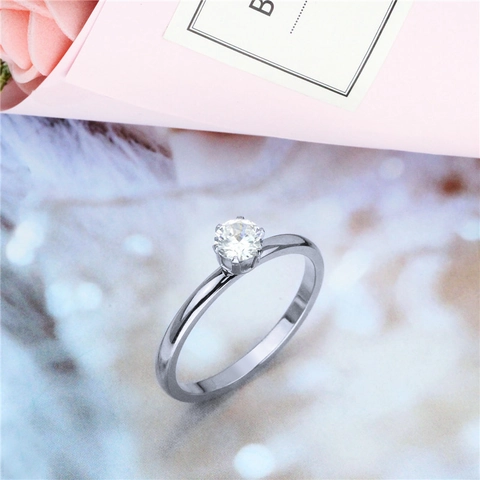 Minimalistische 316L Roestvrijstalen Zespootzetting Solitair Ring Voor Vrouwen Roségoud Zilver Strass Mode Bruiloft Sieraden