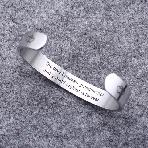 Bracciale Rigido in Acciaio Inossidabile 316 Inciso con Motivo a Cuore Citazione Nonna Nipote Regalo Gioiello Donna