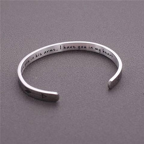 Minimalist Stainless Steel Open Cuff Bangle Engraved Inspirational Message Jewelry Gift For Women Silver Tone Bracelet