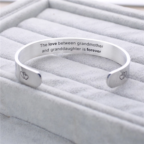 Bracciale Rigido in Acciaio Inossidabile 316 Inciso con Motivo a Cuore Citazione Nonna Nipote Regalo Gioiello Donna