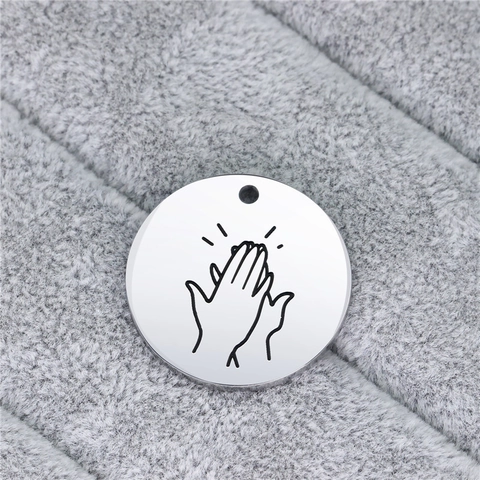 Stainless Steel Round Pendant ASL Sign Language Gesture Charms For Necklace DIY Personalized Silver Hand Sign Jewelry Accessories