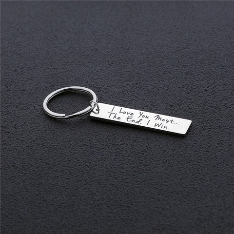 Minimalist Stainless Steel Engraved Keychain For Couples I Love You Most Lettering Rectangle Pendant Key Ring Jewelry Gift
