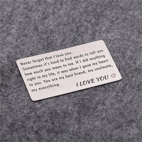 Tarjeta de Billetera de Acero Inoxidable Never Forget That I Love You Grabada Regalo Romántico Para Aniversario