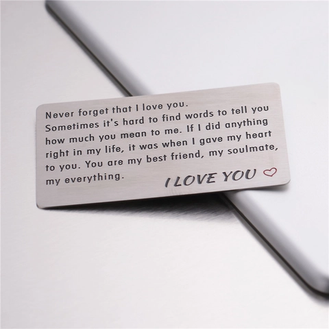 Tarjeta de Billetera de Acero Inoxidable Never Forget That I Love You Grabada Regalo Romántico Para Aniversario