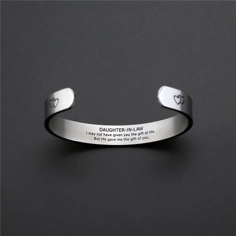 Brazalete de Acero Inoxidable Grabado Para Nuera Corazón Joyería Minimalista Regalo Para Familia Mujer Pulsera Color Plateado
