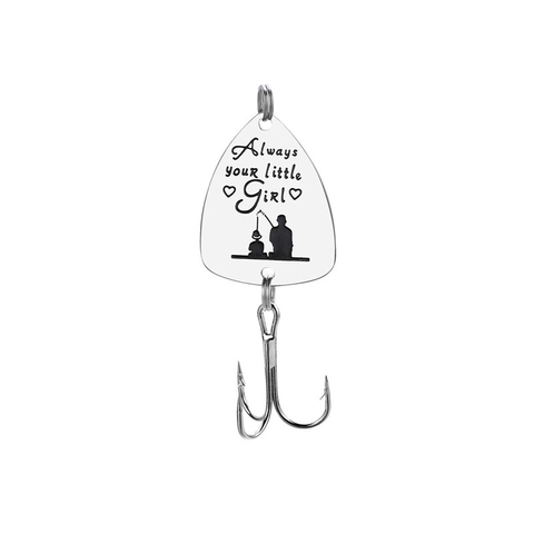 Stainless Steel Engraved Fishing Lure Keychain Always Your Little Girl Father's Day Gift Memorial Pendant With Treble Hook
