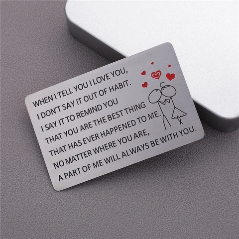 Stainless Steel Engraved Wallet Insert Card Sentimental Love Note Anniversary Birthday Gift For Husband Boyfriend Men Him
