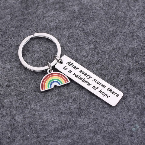 Inspirierender Regenbogen Edelstahl Schlüsselanhänger Mit Gravur After Every Storm There Is A Rainbow Of Hope Schlüsselanhänger Schmuck