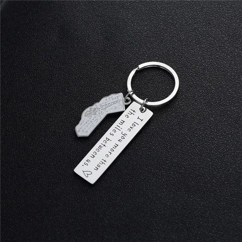 Stainless Steel California Map Keychain Engraved Long Bar Pendant I Love You More Than The Miles Between Us Travel Gift