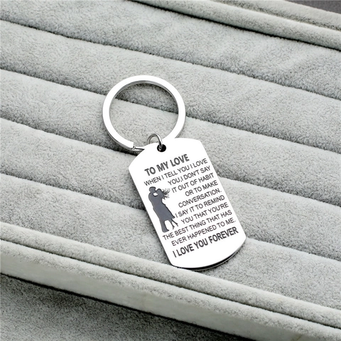 Schlüsselanhänger Aus Edelstahl Dog Tag Gravur Liebeszitat Paar Silhouette Rechteckiger Metallschlüsselring Vatertag Geschenk