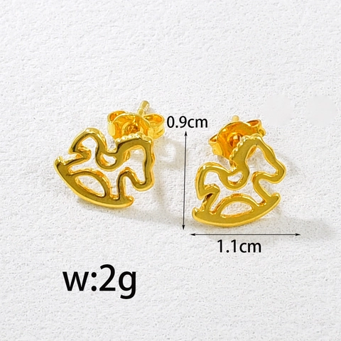 18K Gold Plated Titanium Steel Rocking Horse Stud Earrings For Women Cute Hollow Wooden Horse Stud Earrings Fashion Jewelry