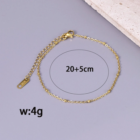 Tobillera de Acero de Titanio Chapado en Oro Rosa con Cuentas para Mujer Corazón Minimalista Pulsera Ajustable Joyería de Moda
