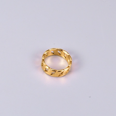Anello a Catena Cubana in Acciaio al Titanio Vintage per Donna Placcato Oro 18K Fascia Larga Anello al Dito Gioielli di Moda