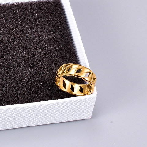 Anello a Catena Cubana in Acciaio al Titanio Vintage per Donna Placcato Oro 18K Fascia Larga Anello al Dito Gioielli di Moda
