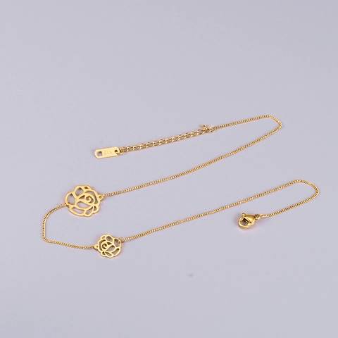 Elegant Hollow Camellia Flower Choker Necklace For Women Vintage Titanium Steel 14K Gold Plated Clavicle Chain Jewelry Gift
