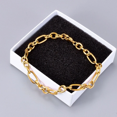 Minimalism 18K Gold Plated 316L Stainless Steel Figaro Chain Bracelet For Women Oval Link Fashion Jewelry Hand Accessories