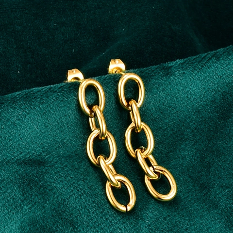 Vintage 18K Vergoldet 316L Edelstahl Lange Gliederkettenohrringe Für Damen Hochwertiger Schmuck Im Industriestil