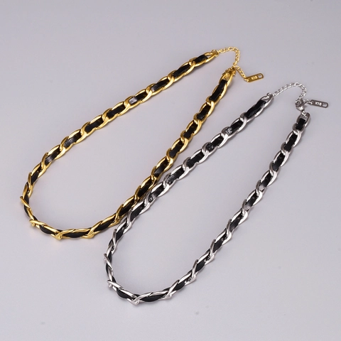 Französische Vintage Titanstahl Leder Geflochtene Kette Halskette Für Damen Gold Silber Überzogene Herz Anhänger Mode Schmuck