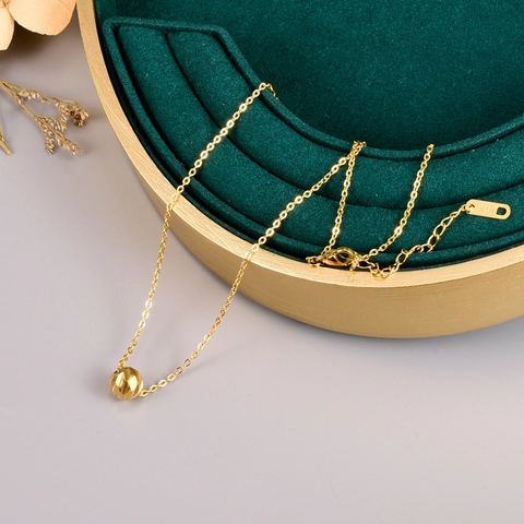 Collana con Pendente a Sfera Portafortuna Tonda in Acciaio Inossidabile con Taglio a Rombo Catena della Clavicola Lucida Placcata Oro