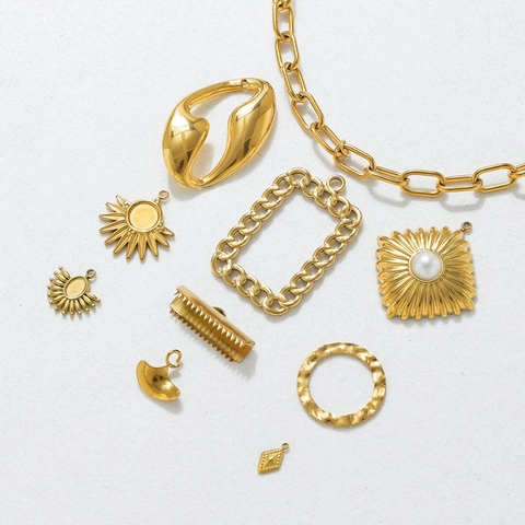 Minimalist Stainless Steel 18K Gold Plated Geometric Pendants For DIY Jewelry Making Artificial Pearl Ginkgo Leaf Charms
