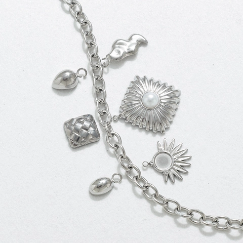 Colgante Geométrico Minimalista de Acero Inoxidable Suministros Joyería DIY Textura de Tejido Corazón Estrella Flor Charms