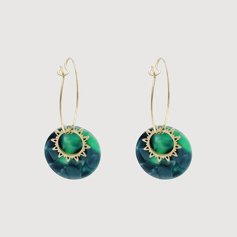 Korean Style 14K Gold Plated Stainless Steel Large Hoop Earrings With Marble Texture Acrylic Geometric Pendant For Women