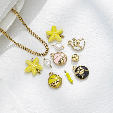 DIY Jewelry Charms Stainless Steel Alloy Enamel Sports Basketball Baseball Star Geometric Pendants For Necklace Crafting