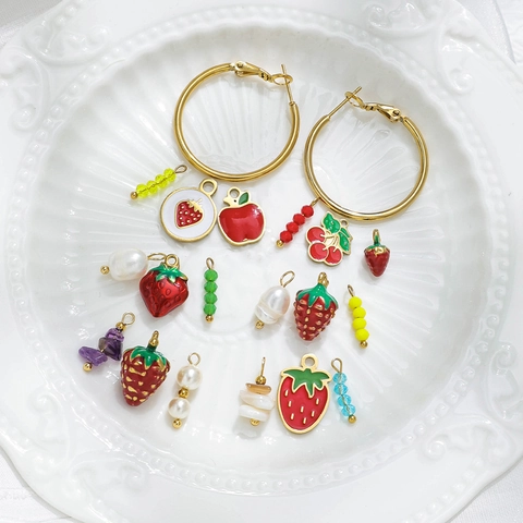 Roestvrij Stalen Emaille Fruit Hangers DIY Sieraden Maken Benodigdheden Aardbei Appel Kers Bedeltjes Voor Kettingen Sleutelhangers Handgemaakte DIY Knutselbenodigdheden