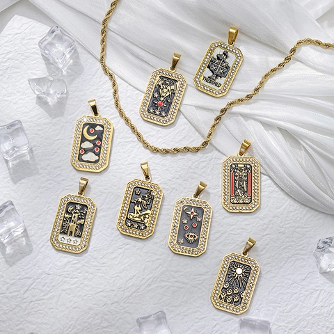 Vintage Roestvrijstalen Tarotkaart Hanger Verguld Emaille Zon Maan Toren Ster Zirkonia Bedeltje Voor Sieraden Maken Vrouwen