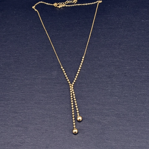 316L Edelstahl 18K Vergoldet Y Förmige Halskette Für Damen Lange Quaste Runde Kugel Anhänger Minimalist Mode Schmuck