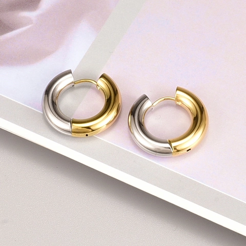 Minimalist Titanium Steel Two-Tone Gold Silver Chunky Hoop Earrings For Women Men Polished Geometric Huggie Circular Earring Jewelry
