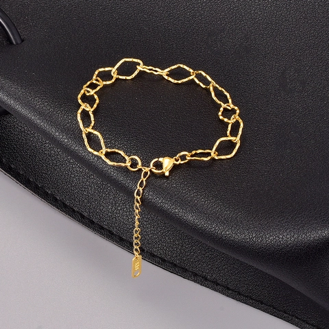 Minimalist 18K Gold Plated 316L Stainless Steel Hammered Oval Link Chain Bracelet For Women Vintage Ins Style Jewelry