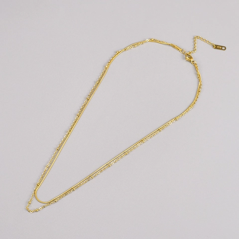 Minimalist 316L Stainless Steel 18K Gold Plated Double Layered Snake Chain Necklace For Women Geometric Round Beads Clavicle Chain Jewelry