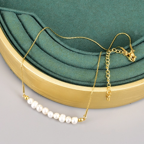 18K Vergoldete 316L Edelstahl Natürliche Süßwasserperle Lächeln Anhänger Halskette Für Damen Schlüsselbein Kette Schmuck