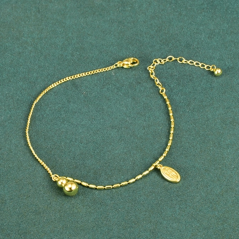 Moda Cavigliera in Acciaio Inossidabile 316L Placcato Oro 18K Pendente a Forma di Zucca e Scritta Fortuna Catena Piede Regolabile Donna