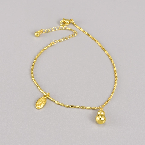 Moda Cavigliera in Acciaio Inossidabile 316L Placcato Oro 18K Pendente a Forma di Zucca e Scritta Fortuna Catena Piede Regolabile Donna
