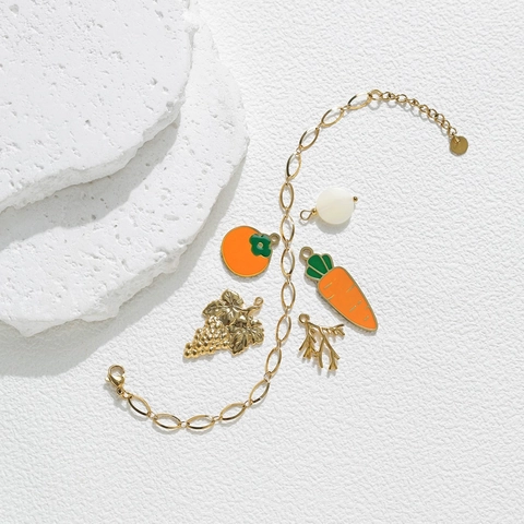 Stainless Steel Fruit Vegetable Pendants For DIY Jewelry Making Enamel Carrot Persimmon Grape Branch Charms For Necklace Bracelet Necklace