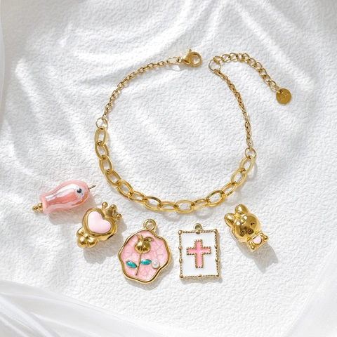 Stainless Steel DIY Jewelry Charms Enamel Rabbit Heart Tulip Cross Fish Pendants For Necklace Bracelet Earring Making Jewelry Accessories