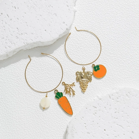 Stainless Steel Fruit Vegetable Pendants For DIY Jewelry Making Enamel Carrot Persimmon Grape Branch Charms For Necklace Bracelet Necklace