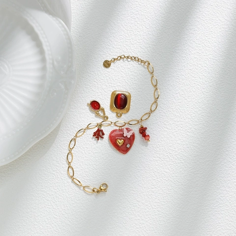 Colgantes de Acero Inoxidable Rojo Corazón Reloj Coral Cuadrado DIY Joyería Accesorios de Moda Regalo para Mujeres
