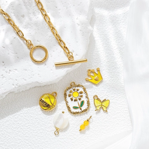 Stainless Steel DIY Jewelry Pendants Butterfly Crown Basketball Sunflower Enamel Charms For Necklace Bracelet Making