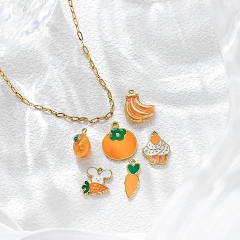 Cartoon Food Fruit Pendants Stainless Steel Enamel Charms For DIY Jewelry Making Bracelet Necklace Carrot Cake Accessories