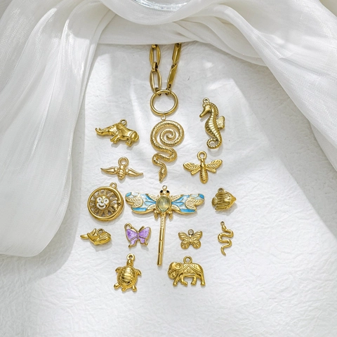 18K Gold Plated Stainless Steel Animal Pendants For DIY Jewelry Making Enamel Butterfly Bee Sea Life Nature Theme Charms