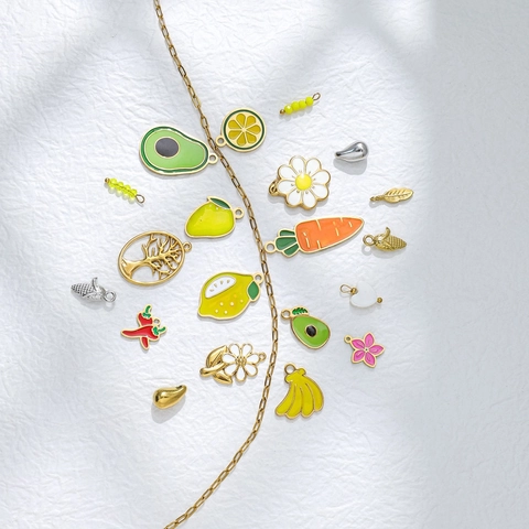 Stainless Steel Enamel Fruit Food Pendants Charms Colorful Vegetable DIY Jewelry Making Accessories For Keychains Necklaces Bracelets Findings