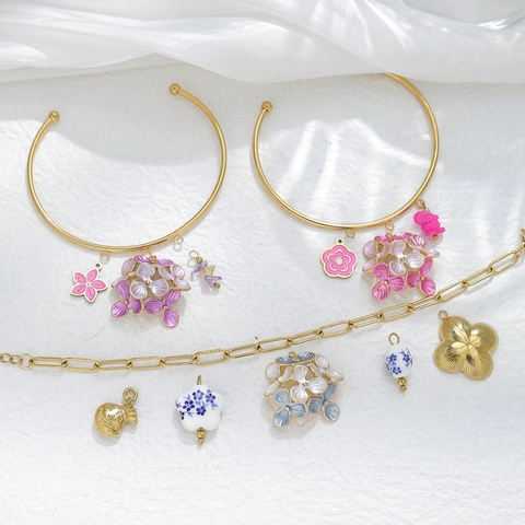 Stainless Steel DIY Jewelry Charms Pendants Enamel Flower Lucky Bag Ceramic Beads For Bracelet Necklace Making Women Christmas Jewelry Accessory